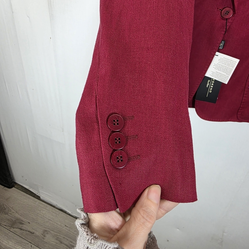 NWT Weekend Max Mara Ofidio 100% Linen Blazer Jacket Bordeaux Red Size 12 - Picture 4 of 10